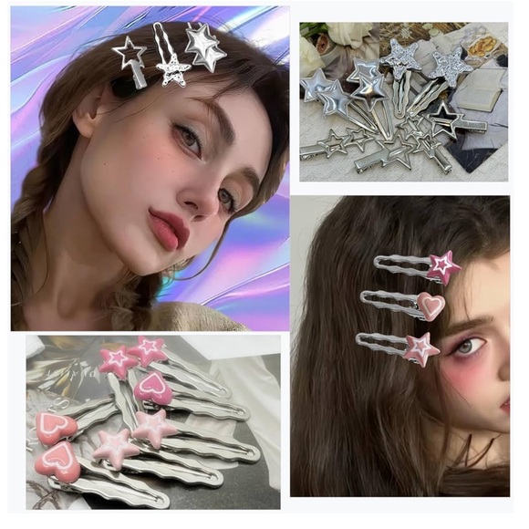 25 silver star heart crystal hair clips accessories festival rave club cute girl